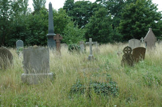 A larger photo of the overgrown Olney Church yard.